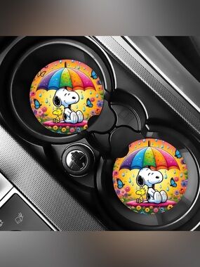 Snoopy Woodstock Umbrella Car Coasters Absorbent Set of (2)